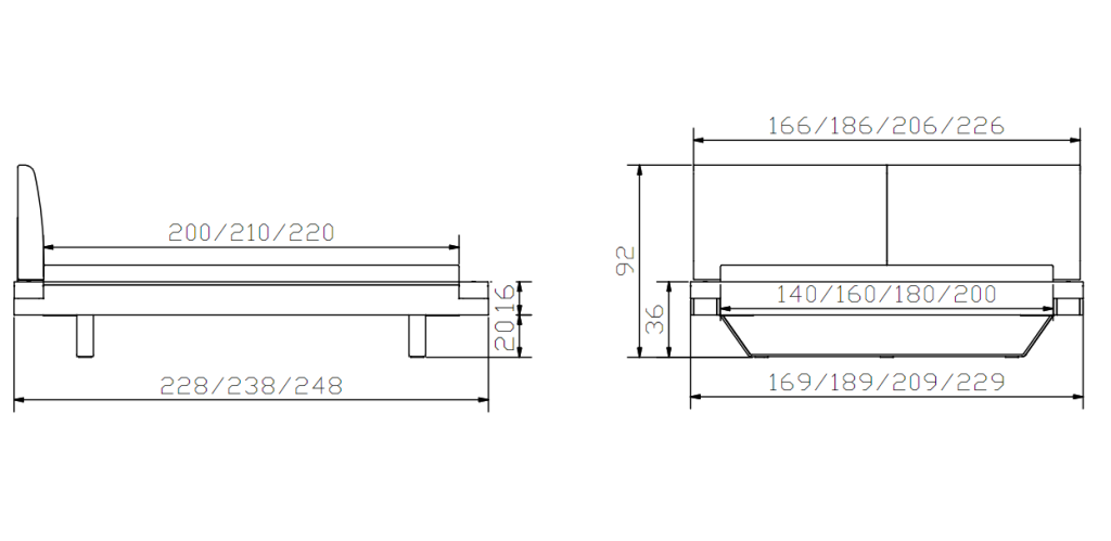 Dimension cadre de lit Hasena - Factory Line - Pieds Slid et tête de lit Opera
