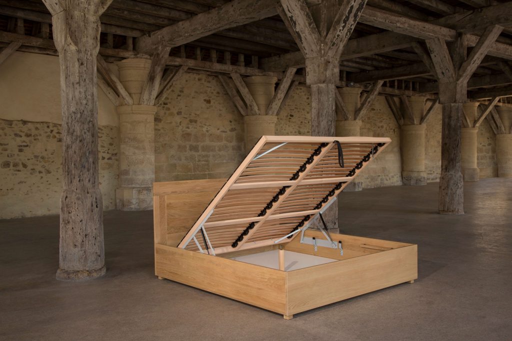 Lit coffre en chêne massif Nino (Sommier ouvert, sans matelas)