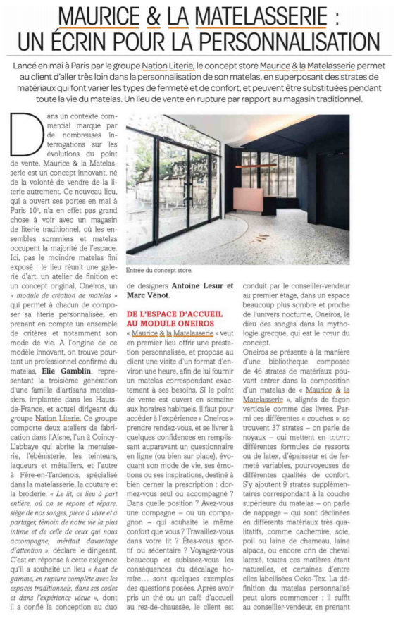 Article de presse magazine le courrier du meuble Page 1