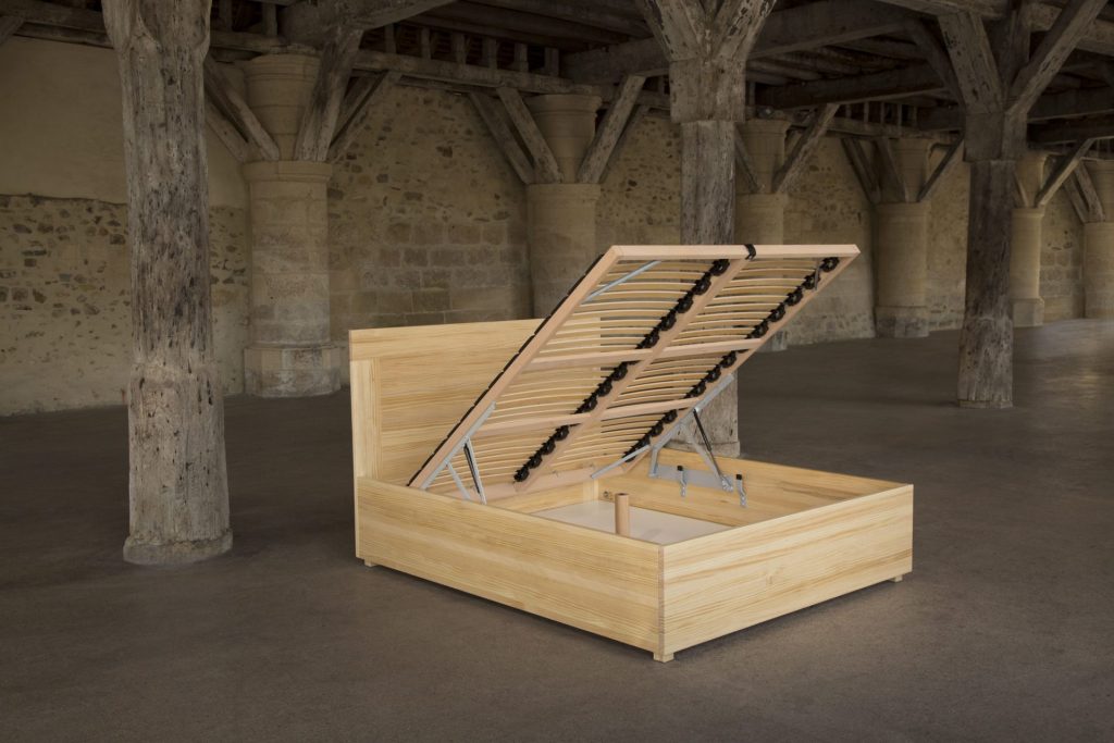 Lit Coffre en Pin massif Nino ouvert