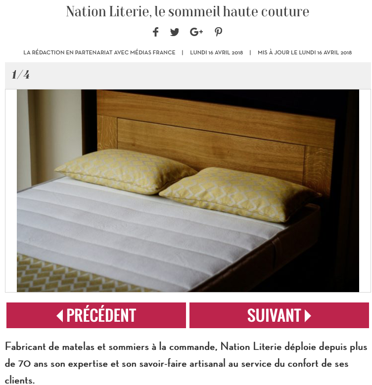 Article de presse magazine Marie France Page 1