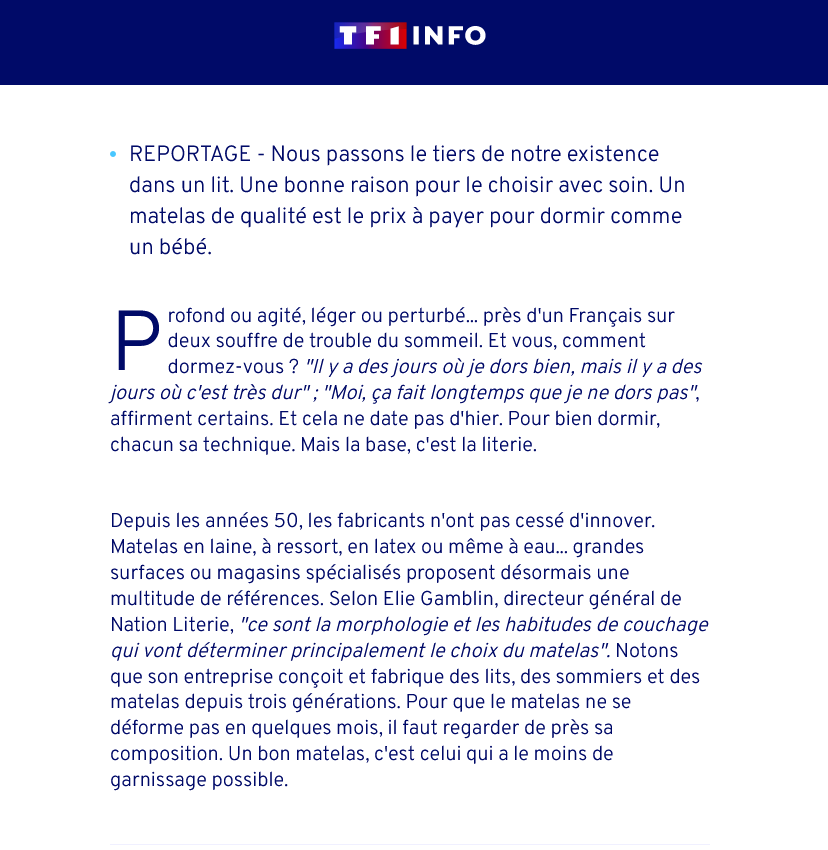 Article de presse reportage TF1