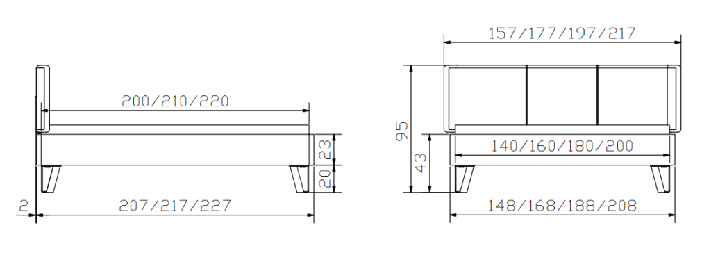 HASENA Oak Vintage (Pieds Jeno + Tête Obag) 1 Dimension du Cadre de lit Hasena Oak Vintage - Pieds Jeno et tête de lit Obag