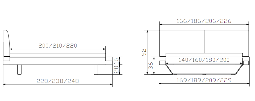 Dimension du Cadre de lit Hasena Oak Vintage - Pieds Slid et tête de lit Opera