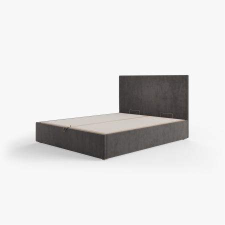 Lit coffre tissu Velours Lavable Fermé - Avec tête de lit - Tissu Elephant