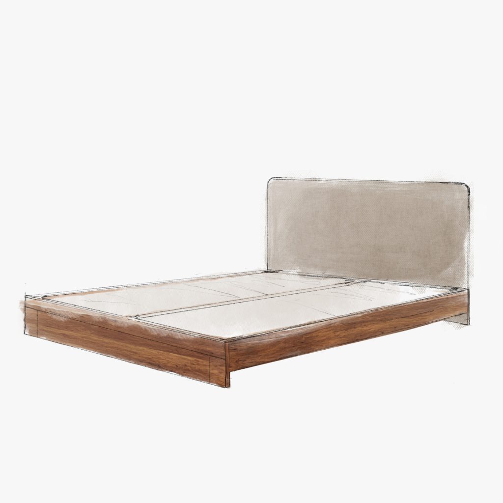 Lit 3/4 Chant Sur Mesure (Charme Teinté) 1 Dessin Cadre de lit KANTE 3/4 en Charme Teinté