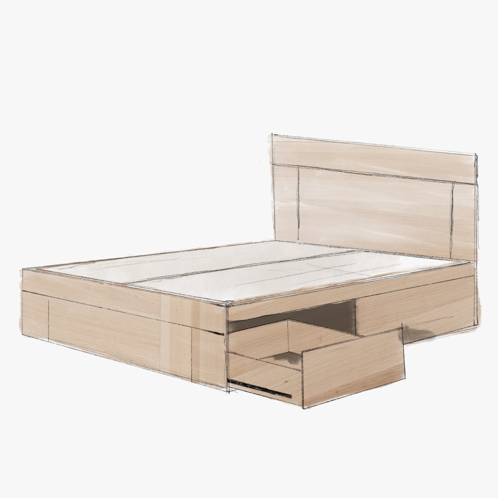 Dessin Cadre de lit KANTE Tiroirs en Hêtre Massif