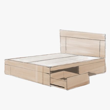 Dessin Cadre de lit KANTE Tiroirs en Hêtre Massif