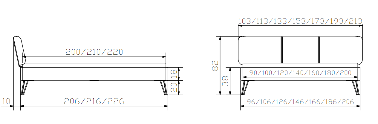 HASENA Factory Line (Pieds Fasio + Tête Boga) 2 Dimensions Cadre de lit Hasena Factory Line - Pieds Fasio et Tête de lit Boga