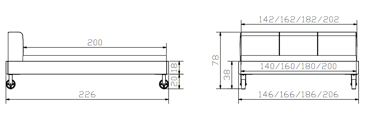 HASENA Factory Line (Pieds Road + Tête Ceneri) 2 Dimensions Cadre de lit Hasena Factory Line - Pieds Road et Tête de lit Ceneri