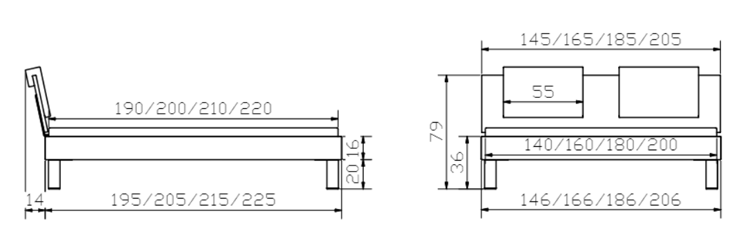 HASENA Movie Line (Pieds Mico + Tête Orva) 2 Dimensions Cadre de lit Hasena Movie Line avec Pieds Mico et Tête Orva