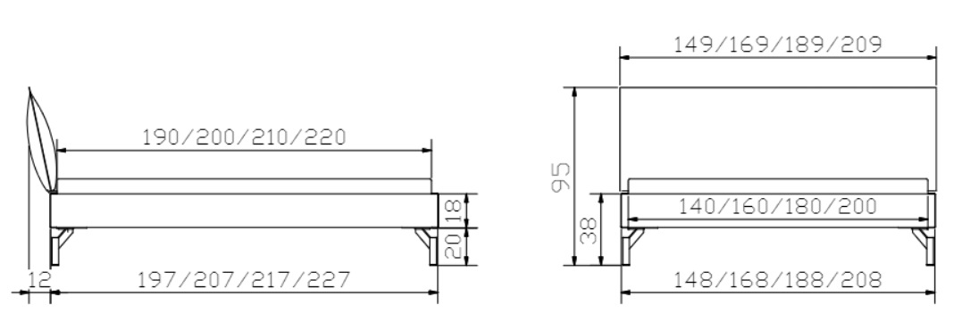 HASENA Top Line (Pieds Tondo + Tête Cussina) 2 Dimensions Cadre de lit Hasena Top Line avec Pieds Tondo et Tête Cussina