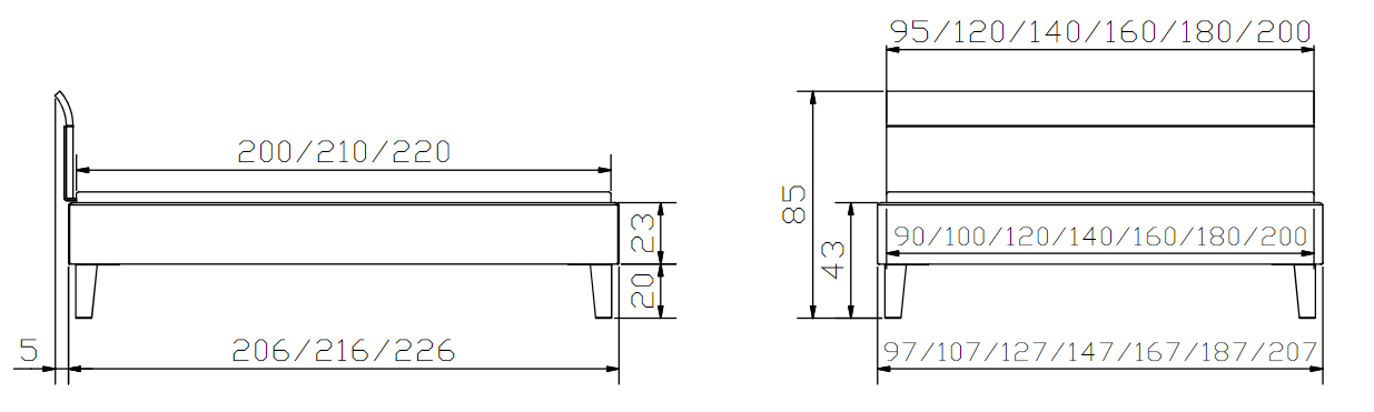 HASENA Wood Line (Pieds Juve + Tête Vola) 2 Dimensions Cadre de lit Hasena Wood Line - Pieds Juve et Tête de lit Vola