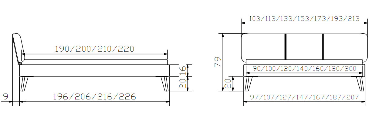 HASENA Wood Line (Pieds Masi + Tête Boga) 2 Dimensions Cadre de lit Hasena Wood Line - Pieds Masi et Tête de lit Boga