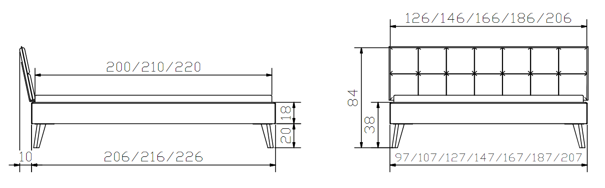 HASENA Wood Line (Pieds Masi + Tête Malta) 2 Dimensions Cadre de lit Hasena Wood Line - Pieds Masi et Tête de lit Malta