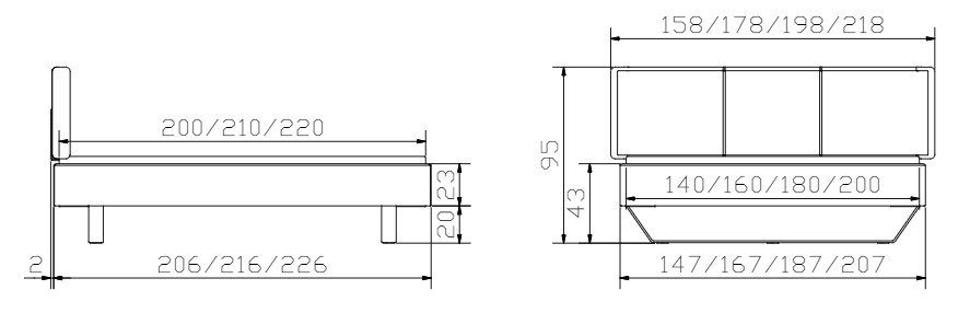 HASENA Wood Line (Pieds Slid + Tête Obag) 2 Dimensions Cadre de lit Hasena Wood Line - Pieds Slid et Tête de lit Obag