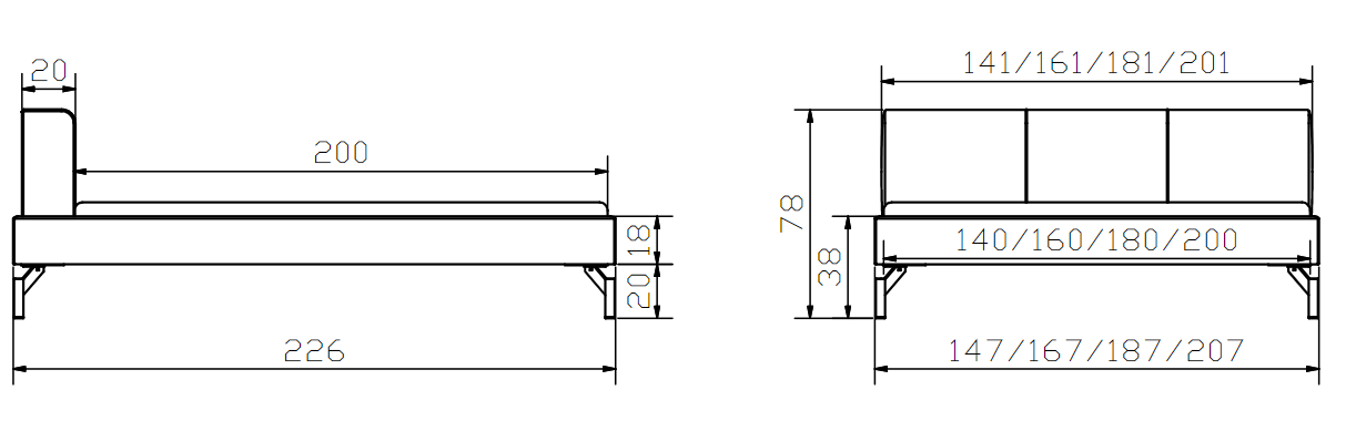 HASENA Wood Line (Pieds Tondo + Tête Ceneri) 2 Dimensions Cadre de lit Hasena Wood Line - Pieds Tondo et Tête de lit Ceneri