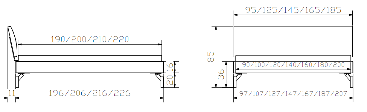 HASENA Wood Line (Pieds Tondo + Tête Lecco) 2 Dimensions Cadre de lit Hasena Wood Line - Pieds Tondo et Tête de lit Lecco