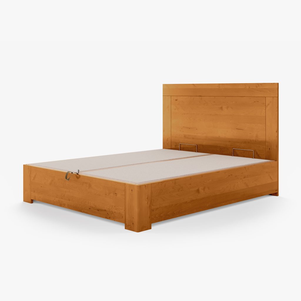 Lit Coffre Bois Massif Merisier Teinté JANO 2 Lit coffre JANO en Merisier Teinté (Fermé) - Avec la tête de lit