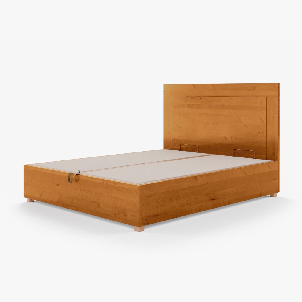 Lit Coffre Bois Massif Merisier Teinté NINO 2 Lit coffre NINO en Merisier Teinté (Fermé) - Avec tête de lit